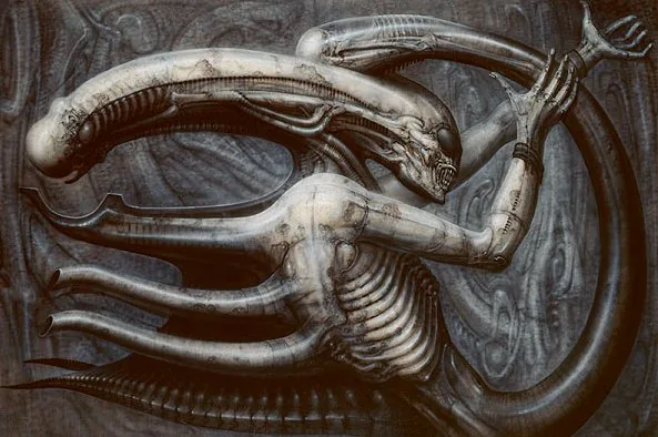 Necronom IV (1976), biomechanické dílo H. R. Gigera, které inspirovalo vetřelce